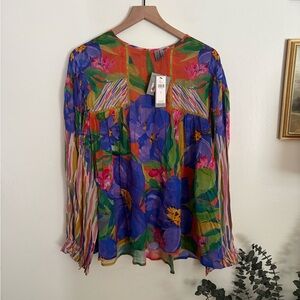 Vibrant Floral Long-Sleeve Blouse - Multicolor